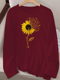 Women's Long-Sleeved Crew Neck Sunflower Pattern Viscose Blouse