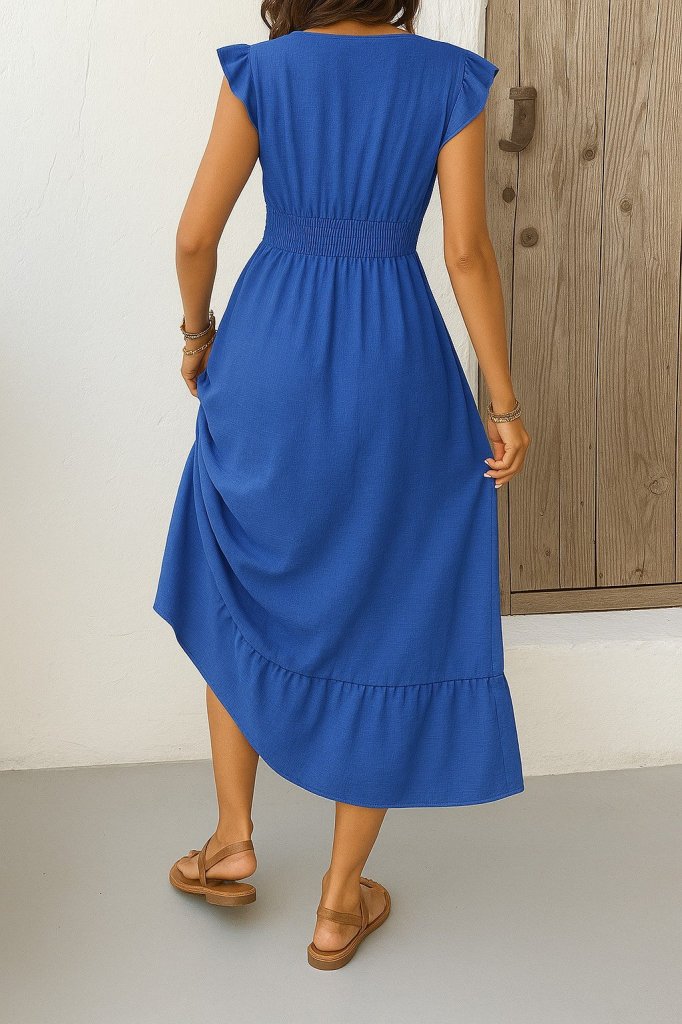 Women's Short Butterfly Sleeve Wrap Neck Elastic Waist Aerobin Dress