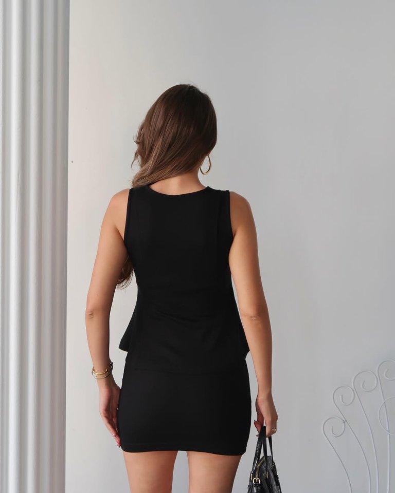 Kadın Modal Kumaş Volanlı Mini Etek Takım