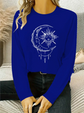 Women's Long Sleeve Crew Neck Moon Print Viscose Blouse