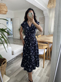 Women's Short Sleeve Wrap-Neck Elastic Waist Floral Dress