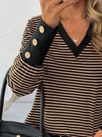 Women's Long Sleeve V-Neck Patterned Single Jersey Blouse