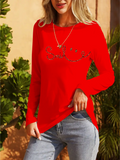 Women's Long Sleeve Crew Neck Smiley Face Pattern Viscose Blouse