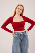 Square Neck Basic Burgundy Blouse