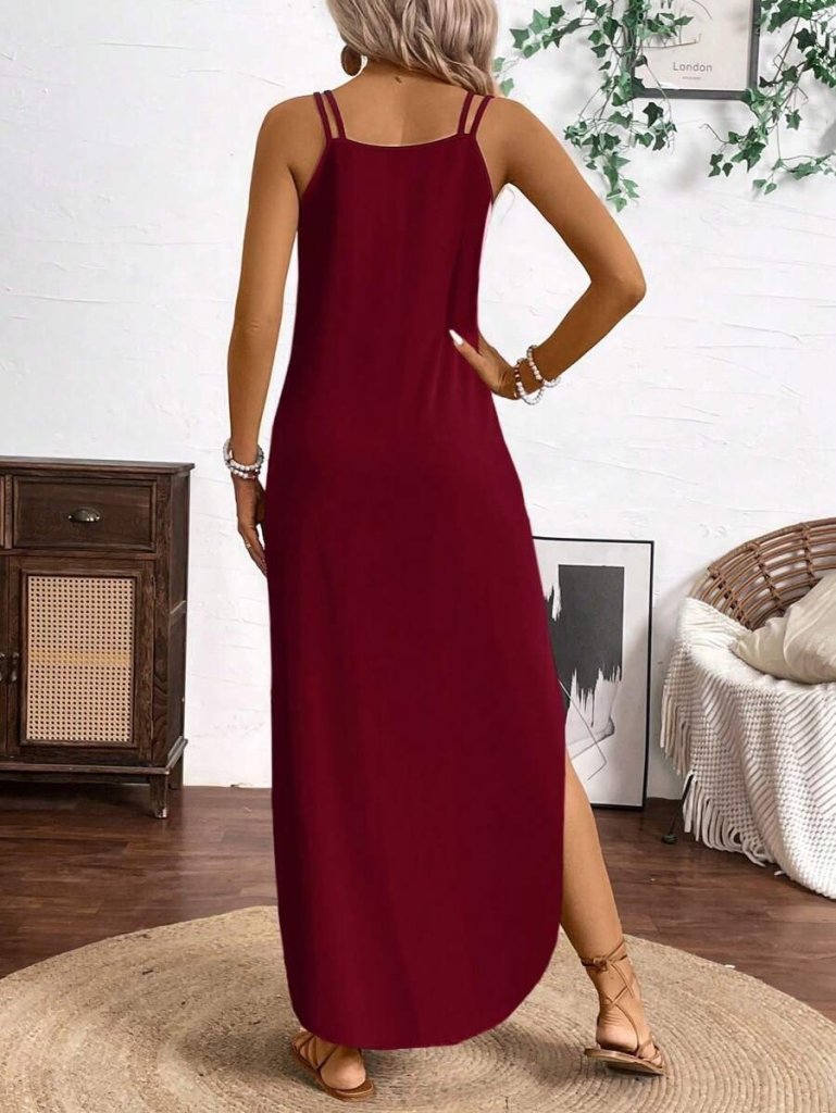 Women's Viscose Round Neck Asymmetrical Detail Strap Dress