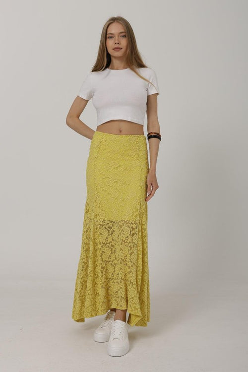 Elasticated Waist Lace Skirt - Yellow