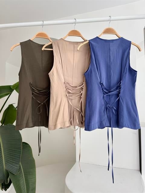 Back-Laced Vest Plazza Pants Modal Set 10202-08