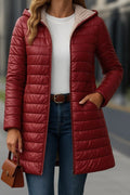 Women's Long Sleeve Hooded Pocket Detail Zipper Mid-Length Coat
