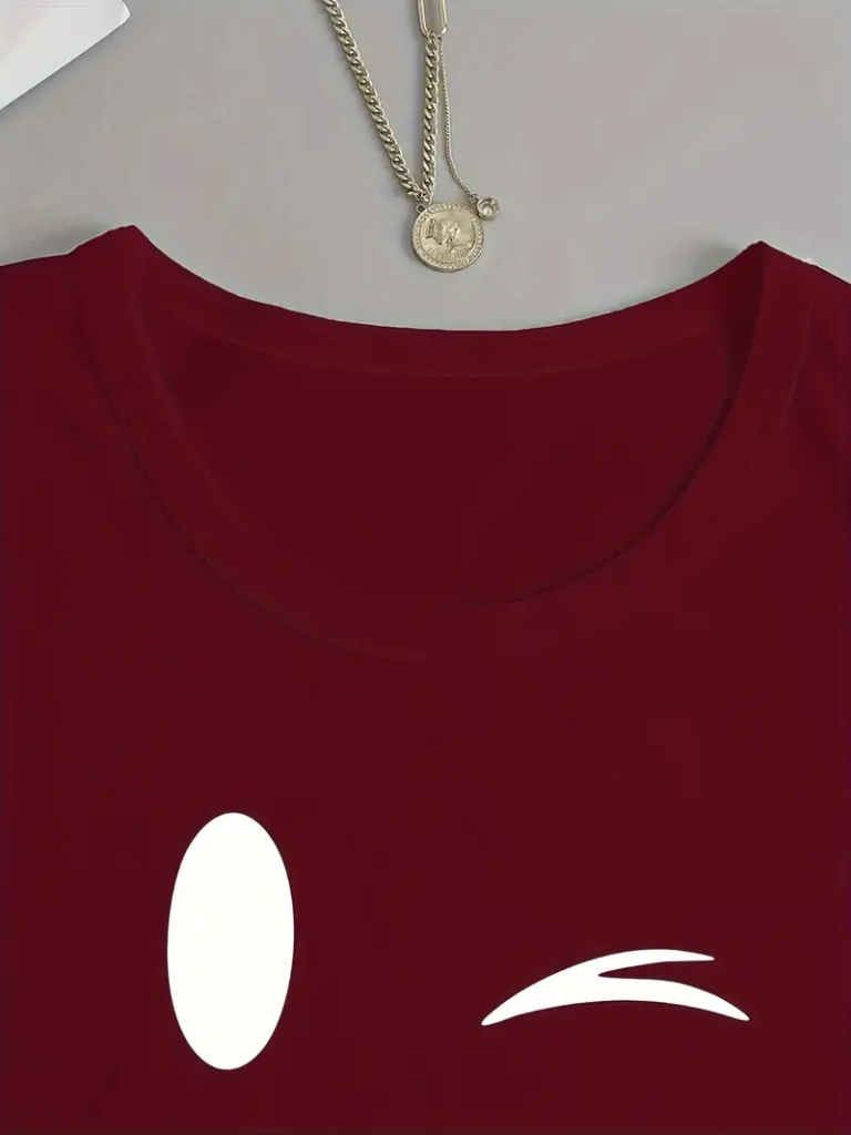 Women's Long Sleeve Crew Neck Smiley Face Pattern Viscose Blouse