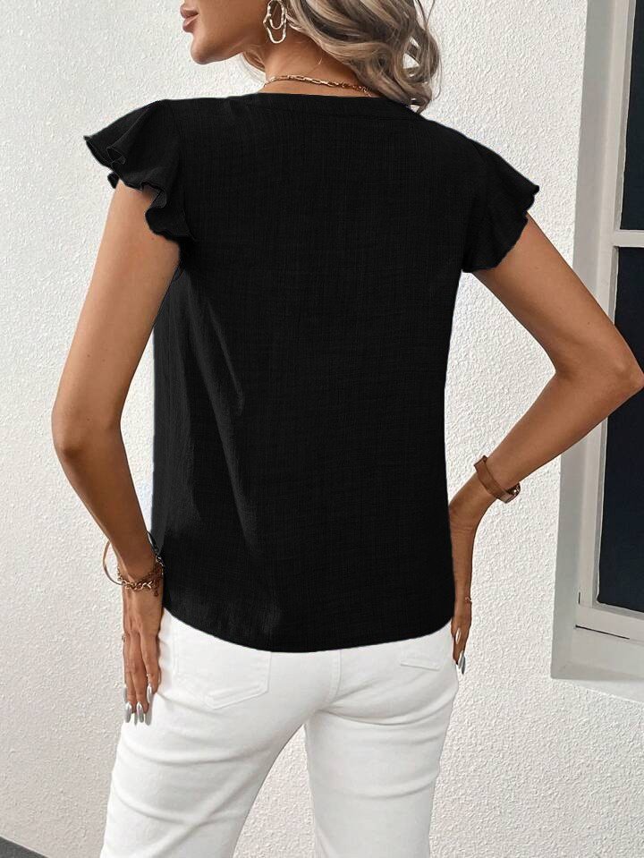 Kadın Kısa Kelebek Kollu V Yakalı Bluz
