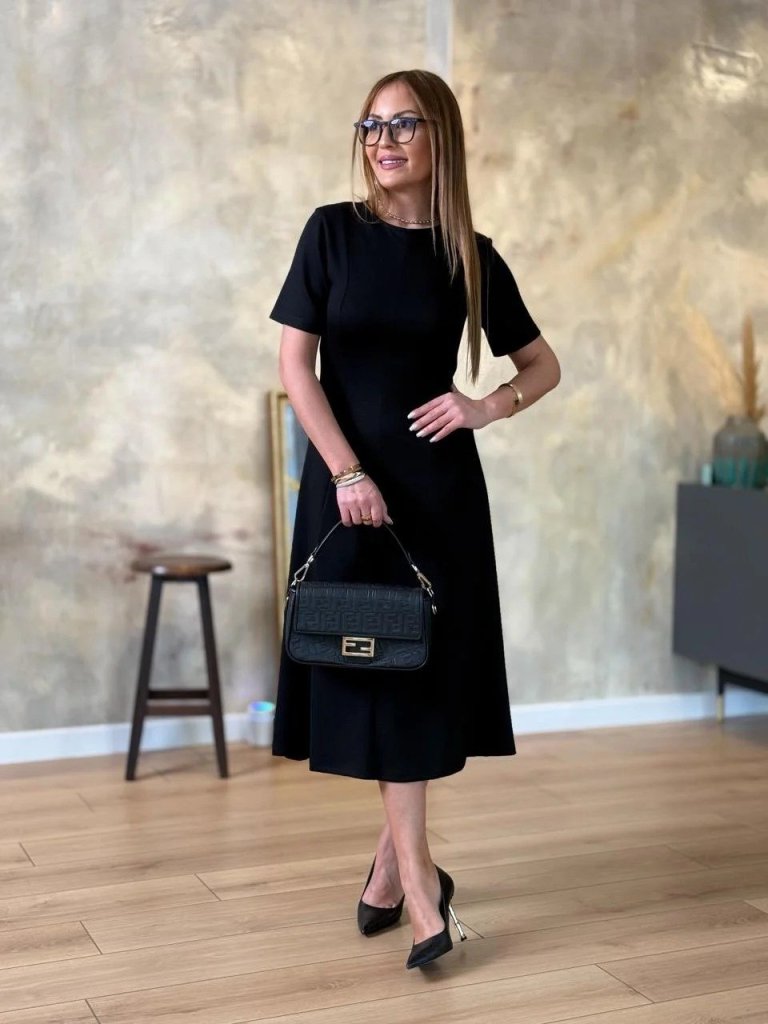 Women's Short Sleeve Crew Neck Midi Viscose Double Thread Dress