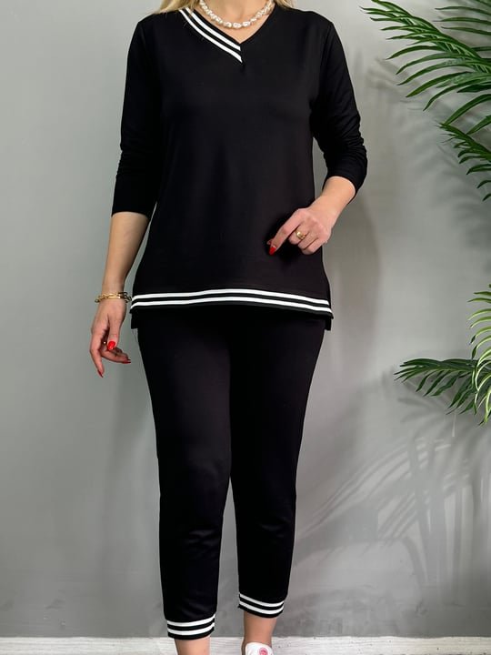 Women's New Season Long-Sleeve Ribbed Detail Two-Piece Set