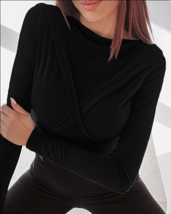 Women's Long Sleeve Crew Neck Shoulder-to-Long Striped Back-Tied Waistband Detail Viscose Blouse
