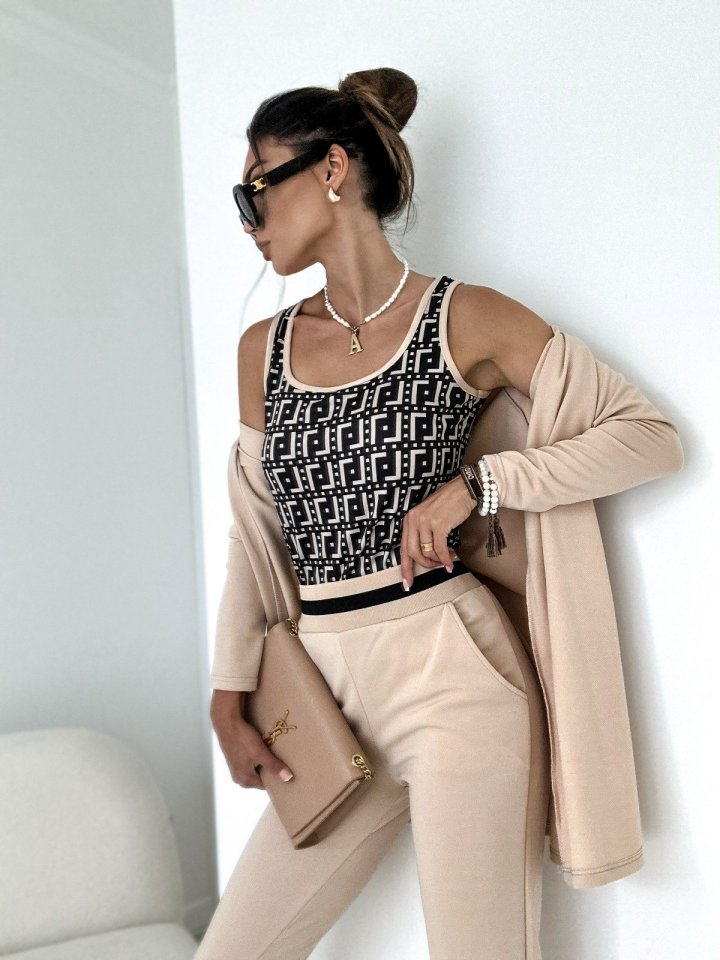Women's Long-Sleeved Crepe Three-Piece Set