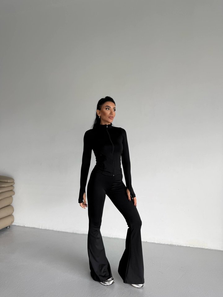 Women's Turtleneck Pocket Detail Jacket and Flared Tracksuit Set