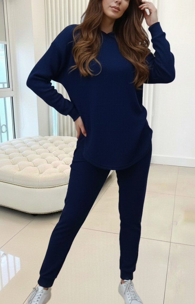 Women's Long Sleeve Hooded Meloni Blouse and Pants Two-Piece Set