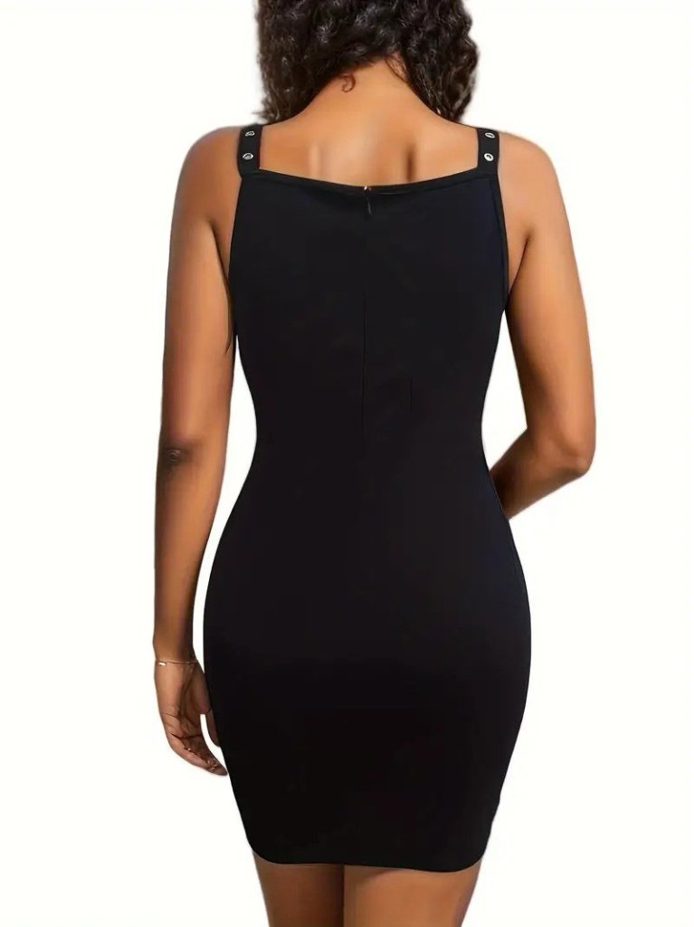 Women's Strappy Deep V-Neck Eyelet Detail Lurex Crepe Dress