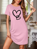 Women's Short Sleeve Crew Neck Heart Pattern Viscose Dress