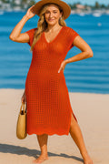 Women's Sleeveless V-Neck Side Deep Slit Midi Knit Dress