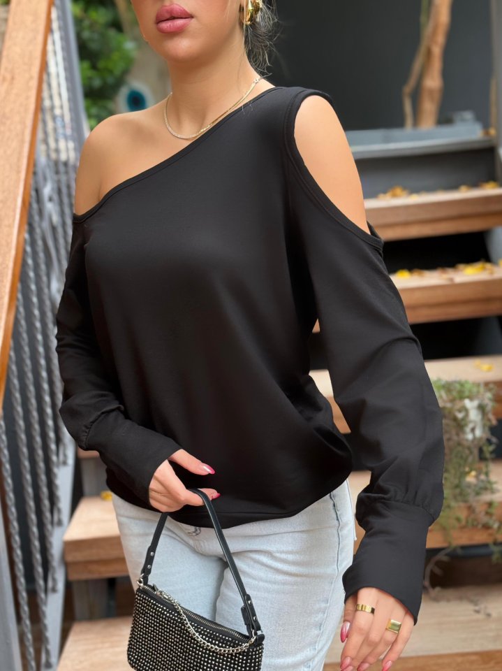 Kadın Omuzdan Açık Askılı Viskon Iki Iplik Bluz