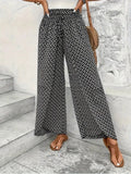 Women's High Waisted Elasticated Two-Piece Front Patterned Crepe Trousers