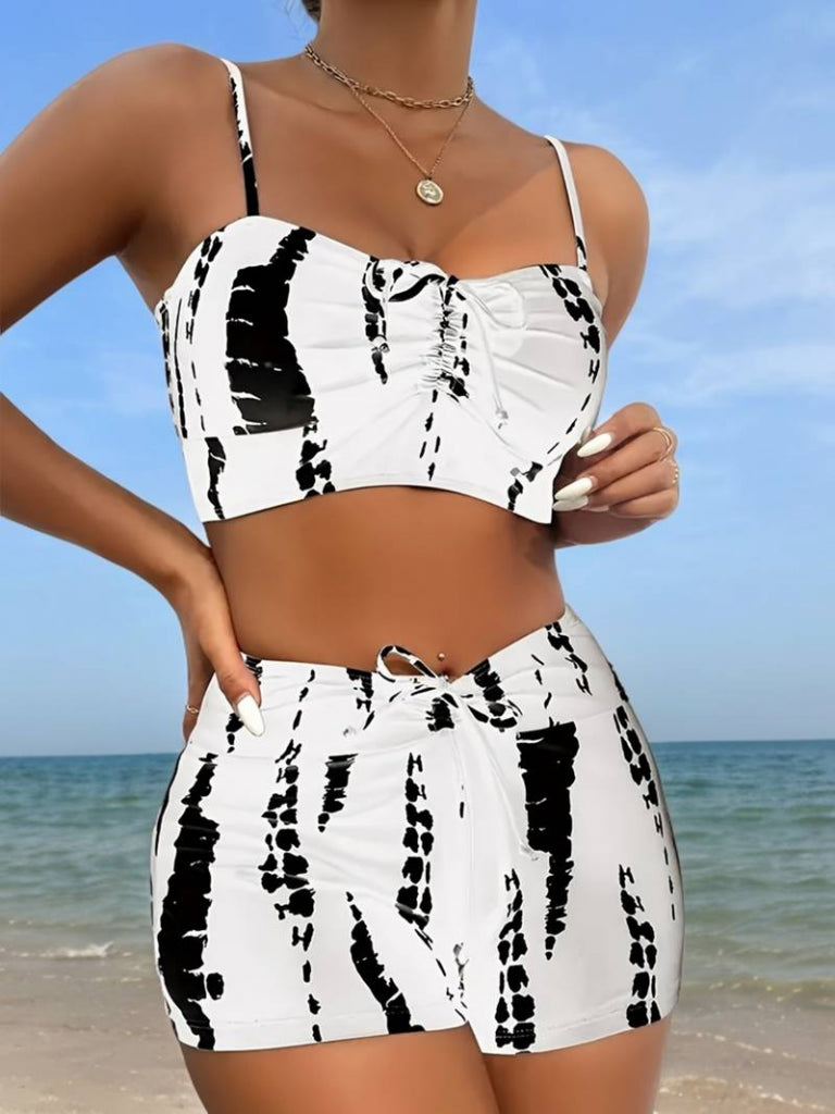 Women's Ruched Detail Strappy Crop Mini Leggings Two-Piece Set