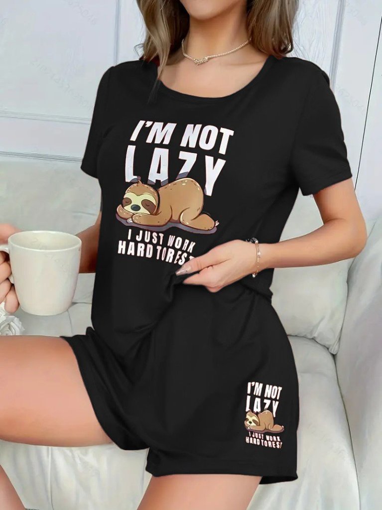Women's Short Sleeve Crew Neck Printed Viscose Blouse and Shorts Two-Piece Set