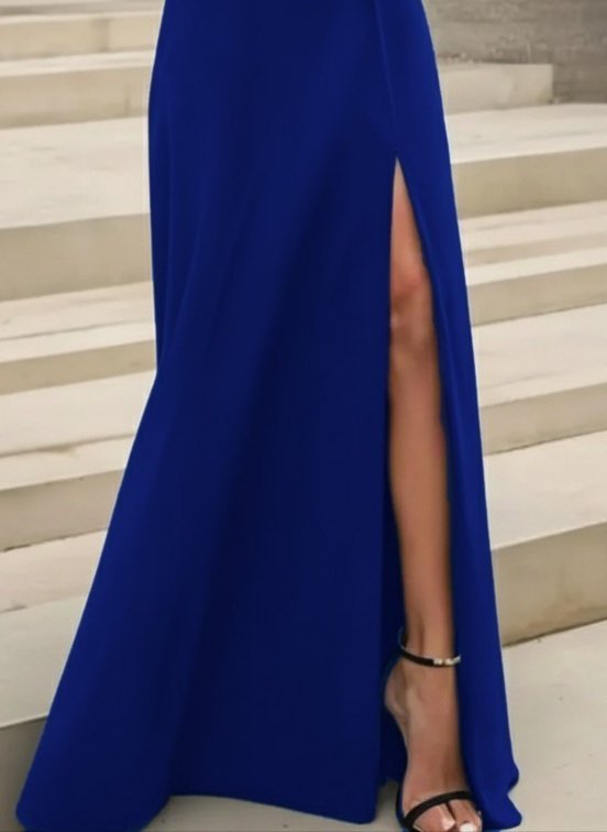 Women's Long-Sleeved Madonna Neck Slit Detail Long Imported Crepe Dress
