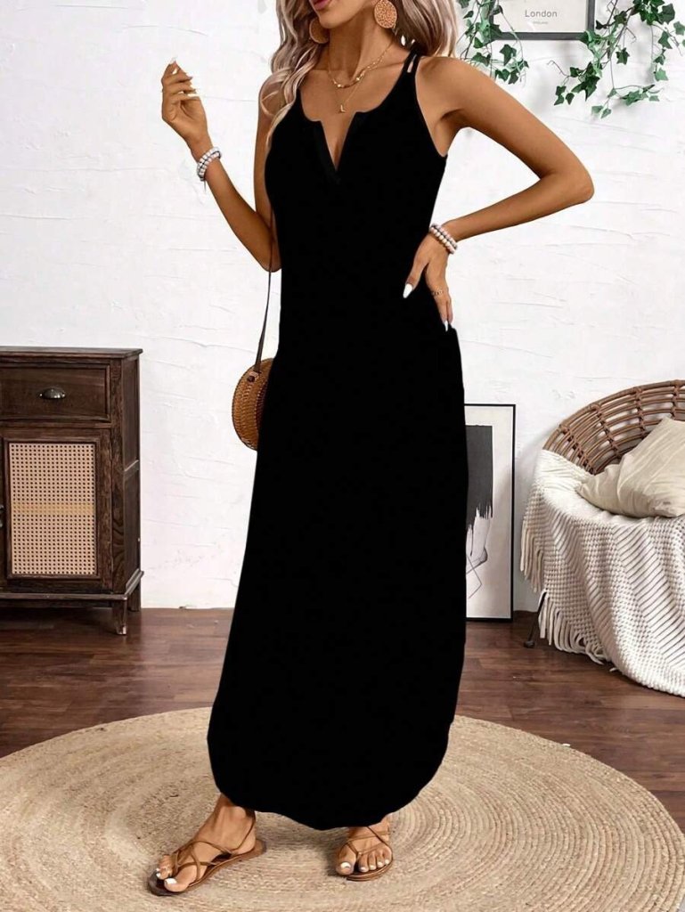Women's Viscose Round Neck Asymmetrical Detail Strap Dress