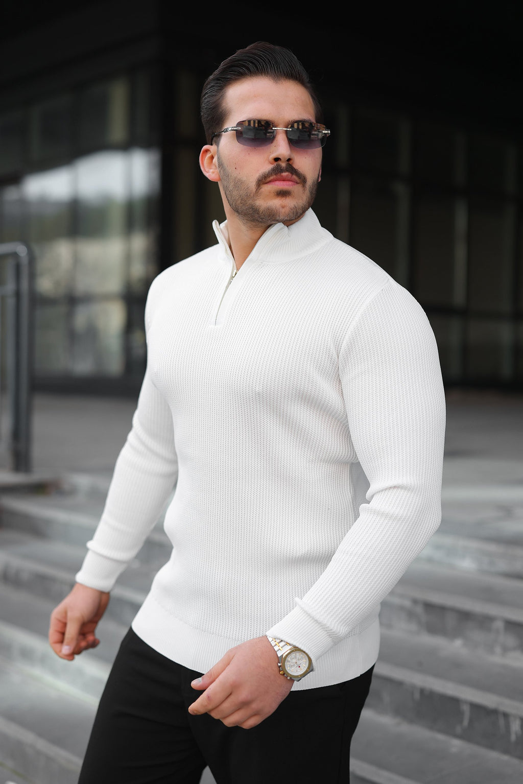 Erkek Balıkçı Zip Yaka Uzun Kollu Triko