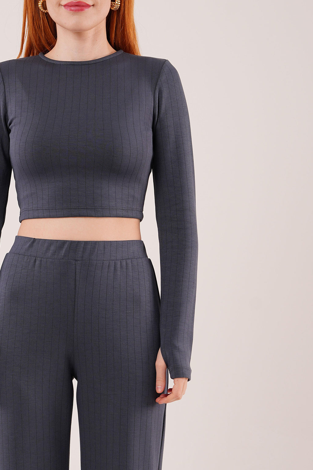 Fitilli Bluz Ve Pantolon Antrasit İkili Takım