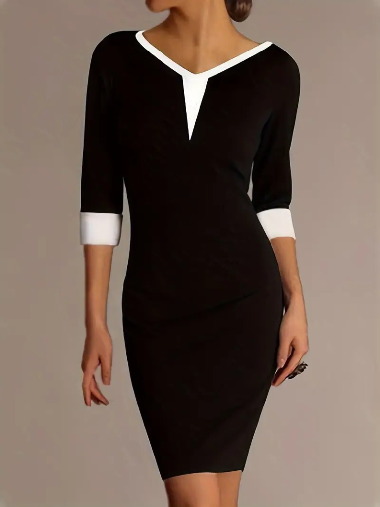 Women's Truvakarkol V-Neck Color Block Short Janjan Crepe Dress
