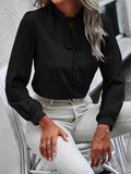 Women's Long Sleeve Collared Neck Tie Button-Up Sandy Blouse