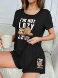 Women's Short Sleeve Crew Neck Printed Viscose Blouse and Shorts Two-Piece Set