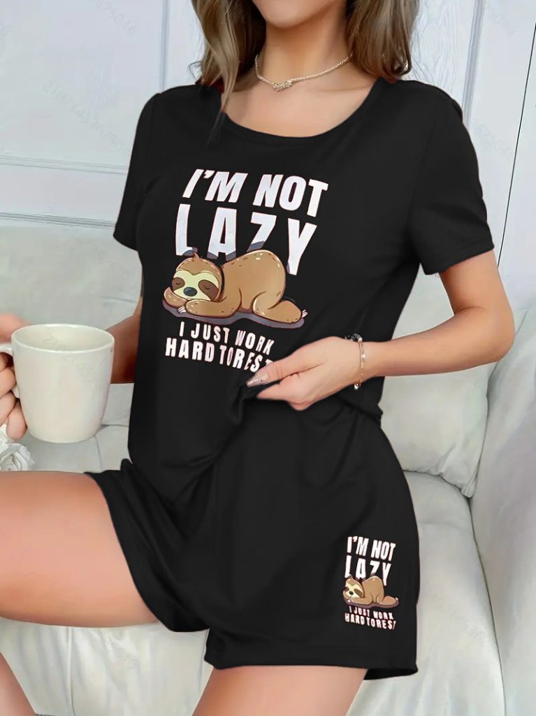 Women's Short Sleeve Crew Neck Printed Viscose Blouse and Shorts Two-Piece Set