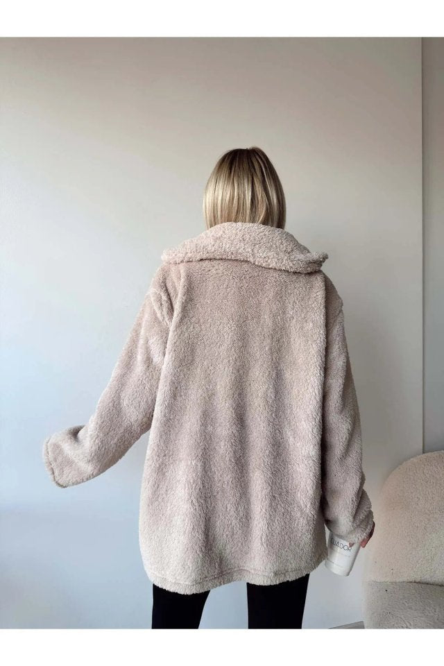 Women's Long Sleeve Pocket and Button Detail Wellsof Fabric Coat