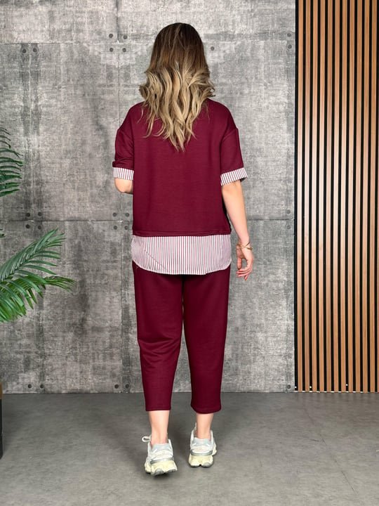 Women's Modal Fabric Striped Shirt Collar Two-Piece Set