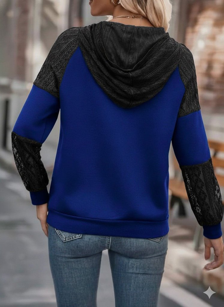 Women's Long Sleeve Lace Hooded Viscose Two-Thread Blouse