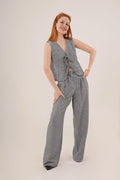Anthracite Two-Piece Vest and Trousers Set with Front Tie Detail
