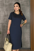 Women's Short Sleeve Crew Neck Slit Viscose Double-Ply Dress