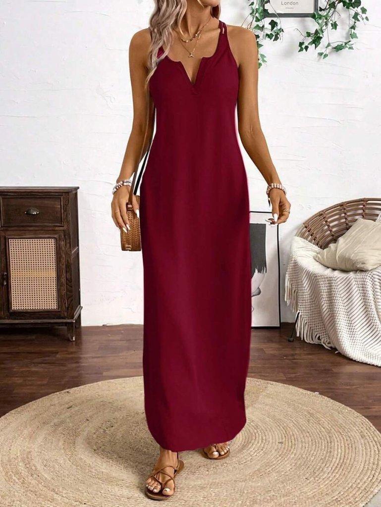 Women's Viscose Round Neck Asymmetrical Detail Strap Dress
