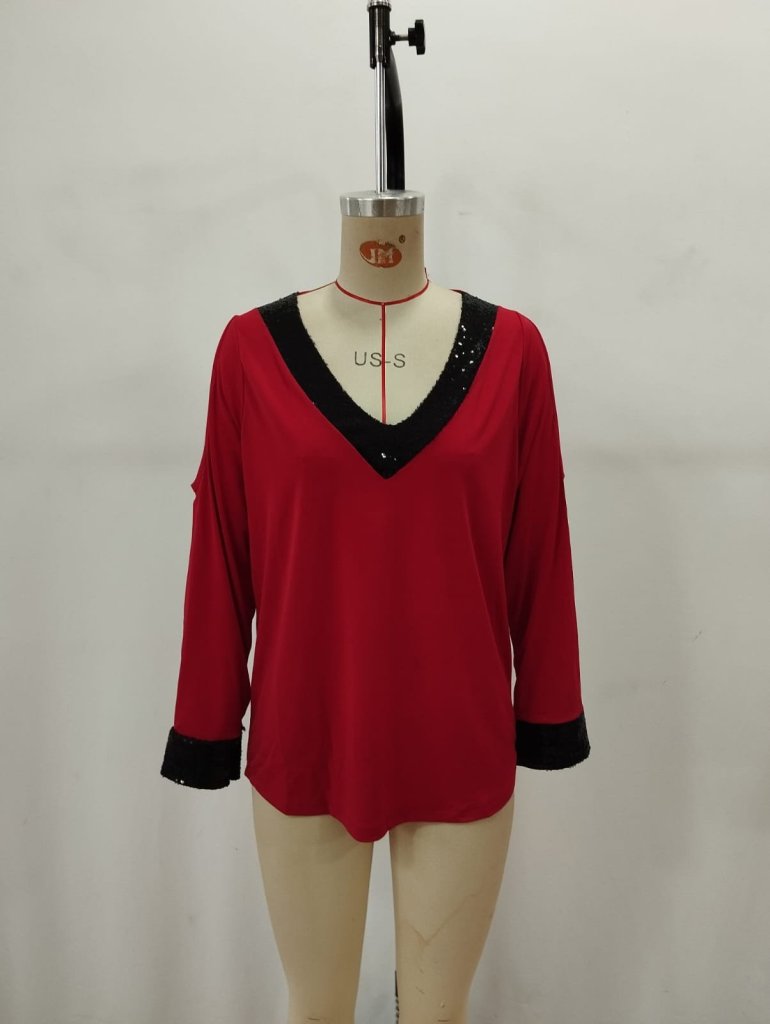 Women's Long Sleeve V-Neck Off-Shoulder Sandy Blouse