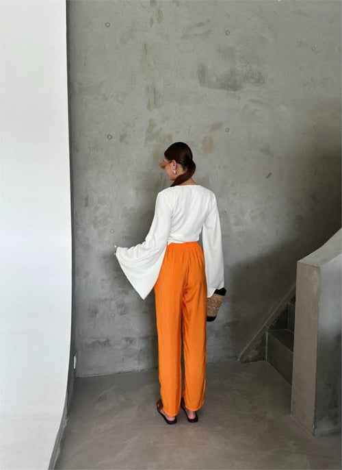 MODAL FABRIC TROUSERS WITH ELASTICATED WAIST - Orange