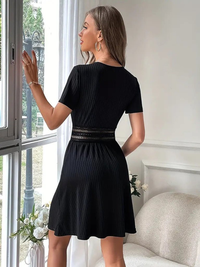 Women's Short Sleeve Wrap Neck Lace-Trimmed Cami Dress