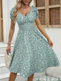 Women's Short Sleeve Wrap V-Neck Shirred Waist Floral Print Suprema Dress