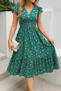 Women's Short Sleeve Wrap V-neck Elastic Waist Floral Dress