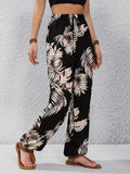 Women's High Waist Lace-Up Leaf Pattern Supima Pants