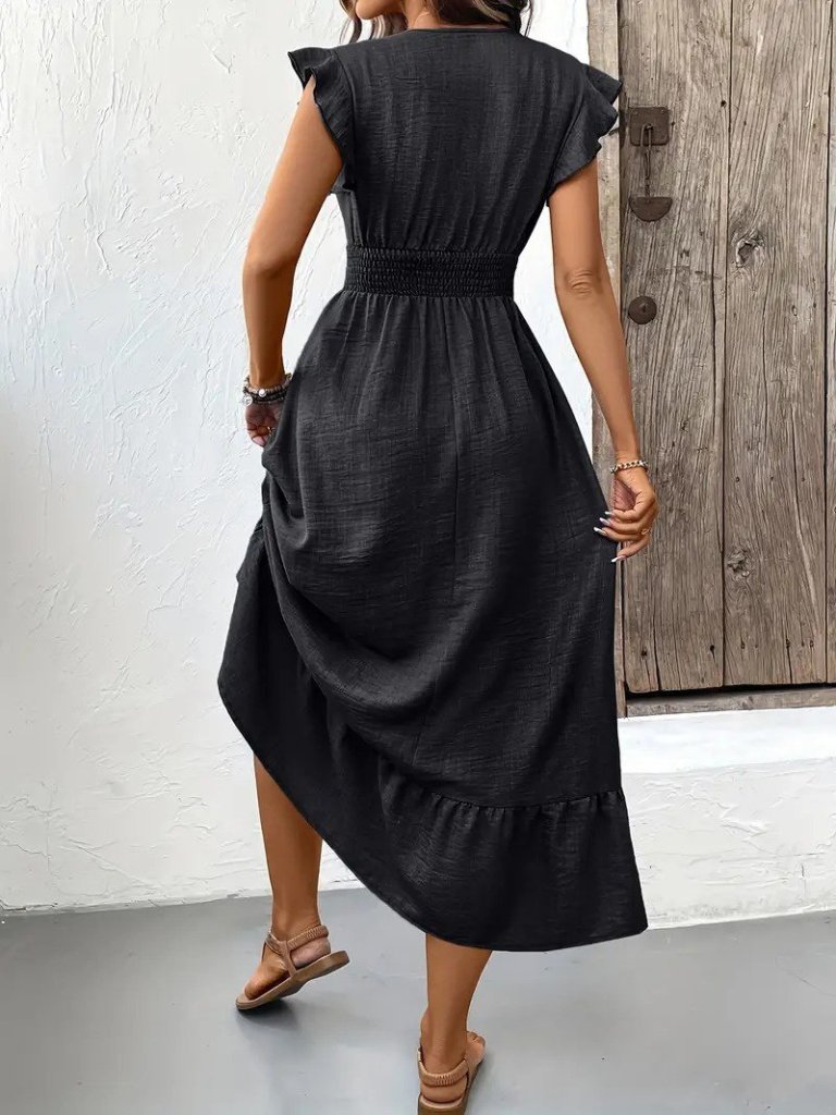 Women's Short Butterfly Sleeve Wrap Neck Elastic Waist Aerobin Dress