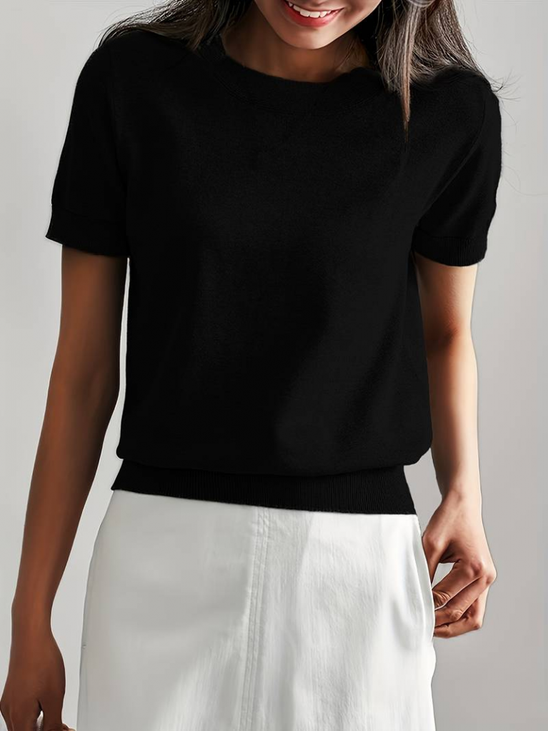 Kadın Kısa Kollu Bisiklet Yaka Triko Bluz