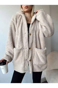 Women's Long Sleeve Pocket and Button Detail Wellsof Fabric Coat
